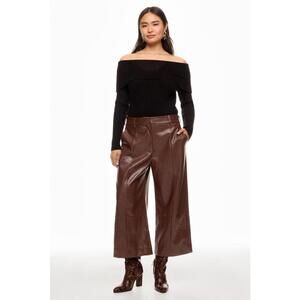 Jason Wu x RTR Faux Leather Wide Leg Cropped Trousers Size 4 Leather Peeling